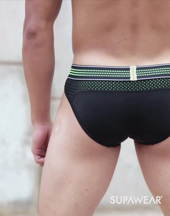 SUPAWEAR: Neon Mesh Brief Underwear - Neon Green
