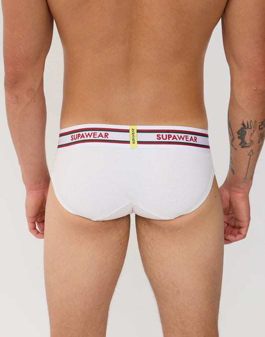 SUPAWEAR: Ribbed Varsity Brief Underwear - White