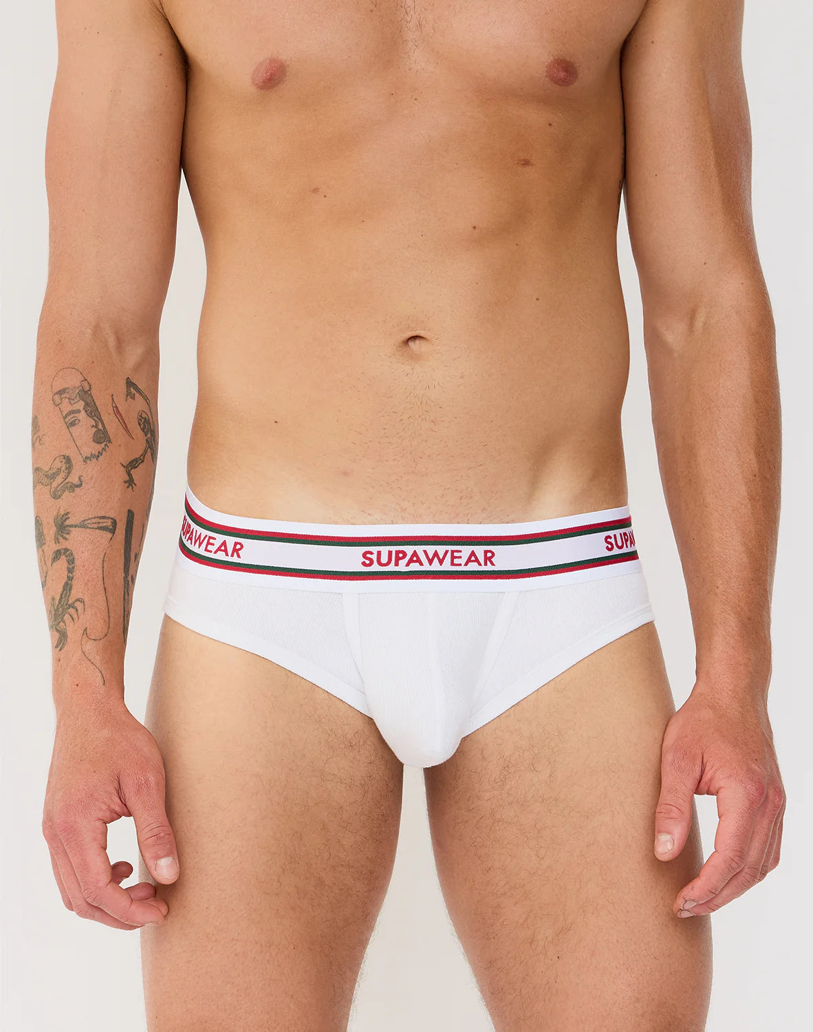 SUPAWEAR: Ribbed Varsity Brief Underwear - White