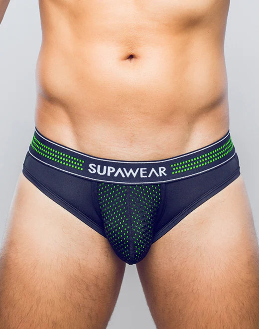 SUPAWEAR: Neon Mesh Brief Underwear - Neon Green